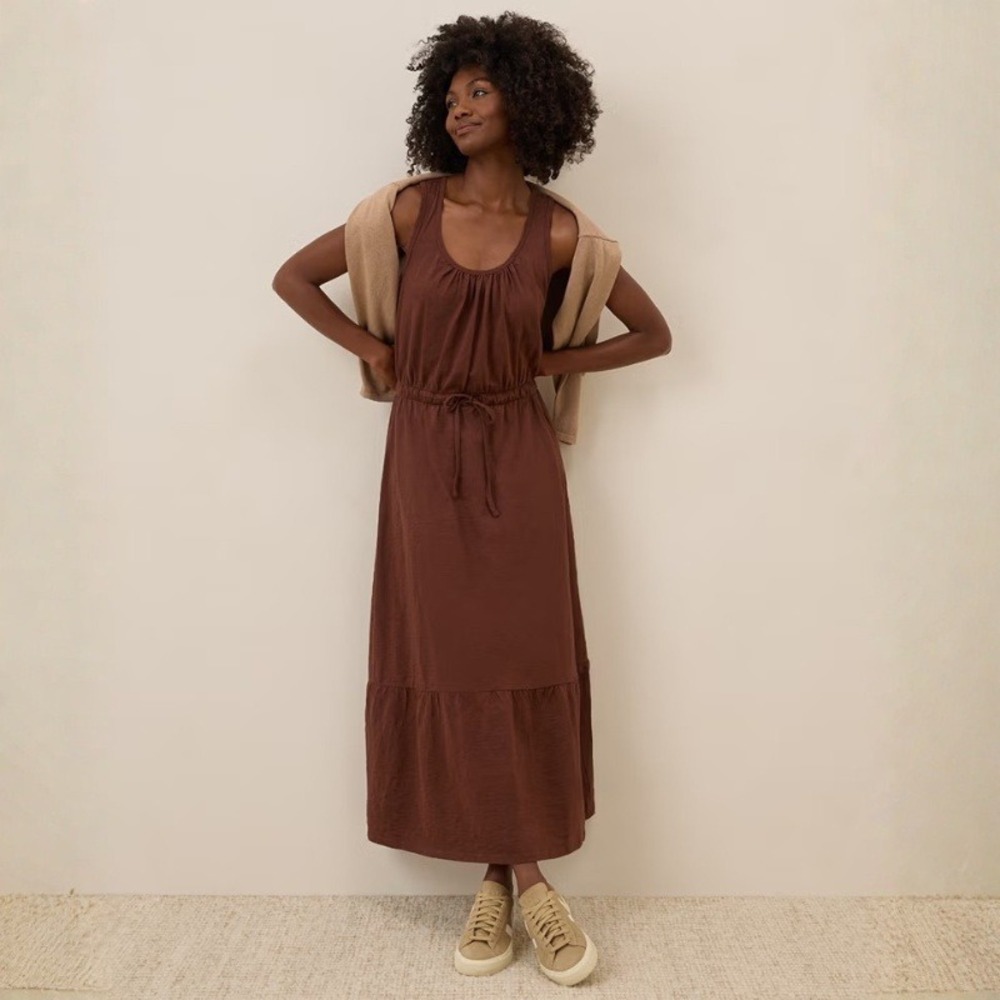 Pact Women's Relaxed Slub Tank Maxi Dress Mahogany Brown Large Organic Cotton